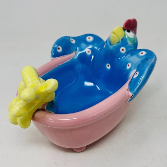 Vintage 1985 Fitz and Floyd Billy Bird Chicken Bath Tub Soap Dish Trinket - Picture 2 of 7